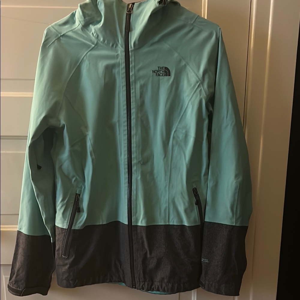The North Face teal waterproof lined rain jacket